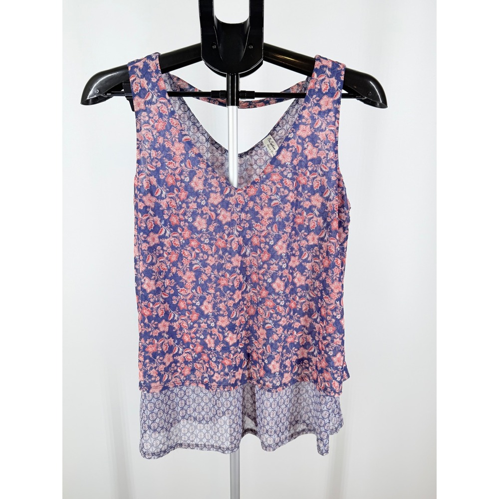 PerSeption Blue Coral Floral Geometric V-Neck High Low Tank Top Women‎ S